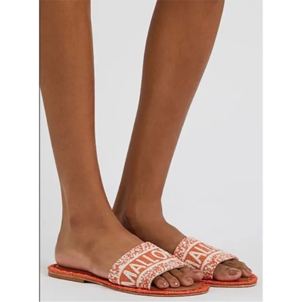 De Siena Women's Orange Mallorca Beaded Leather Sliders Sandals Size 39 US 9